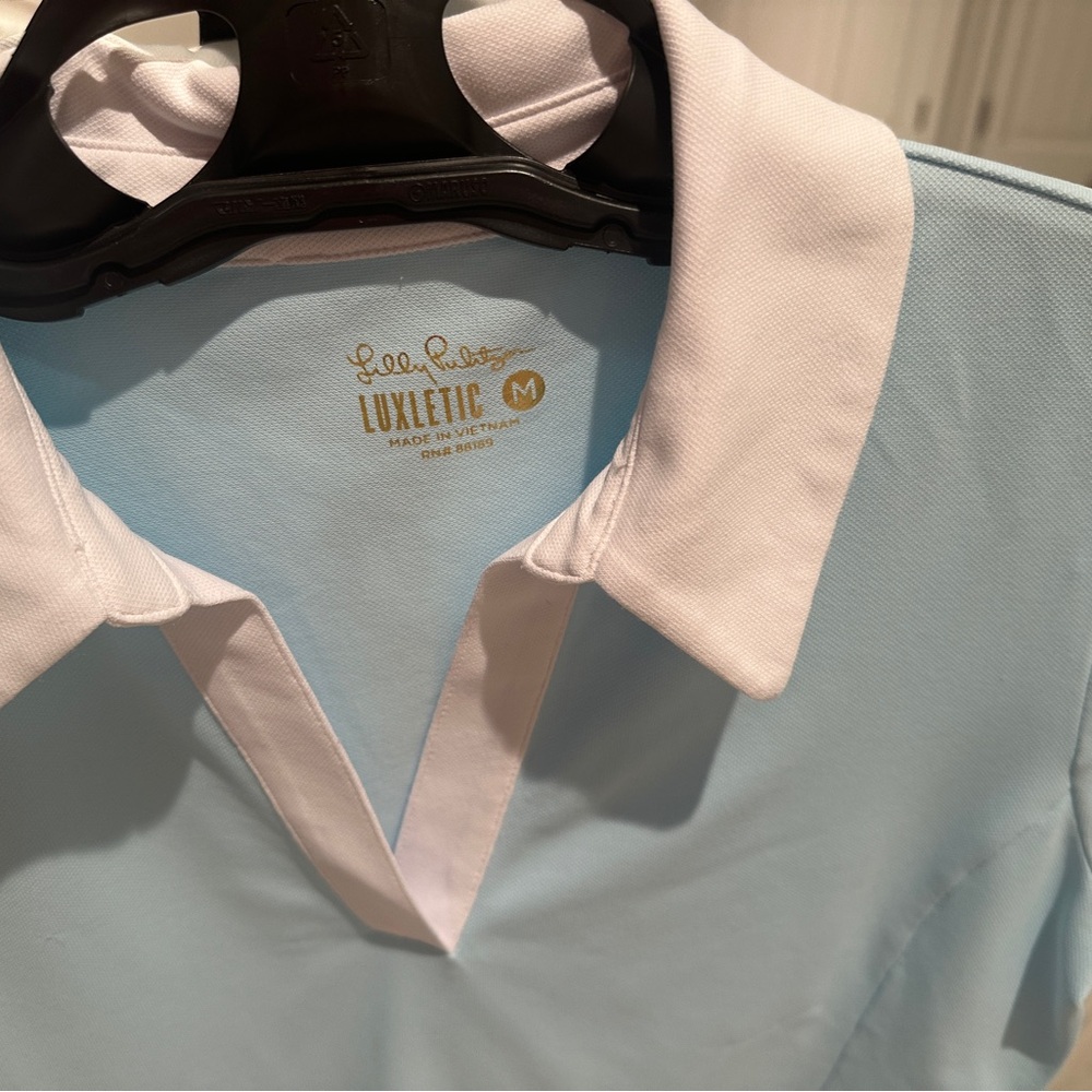 Lilly Pulitzer Light Blue and White Polo Top